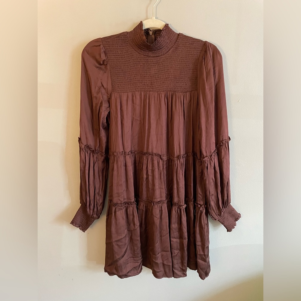 Olivaceous long sleeve, brown dress